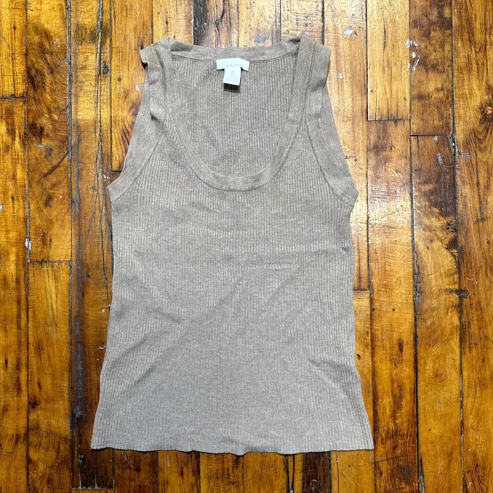 H&M Tank Top Women's Small Beige Solid Rib Knit Sleeveless Scoop Neck Pullover